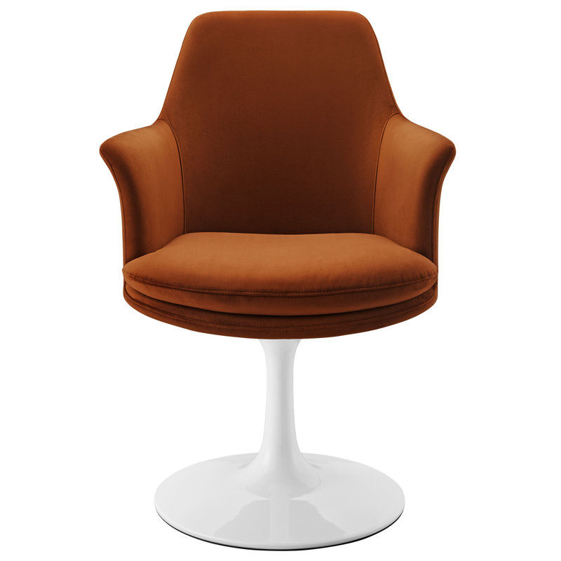 Lippa Performance Velvet Swivel Dining Armchair, White, Velvet Rust