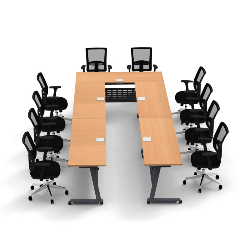 Rectangle 6 Person Flip Top 72'' L Modular Training Table and Chair Set with Casters and Modesty Panel and Cable Management