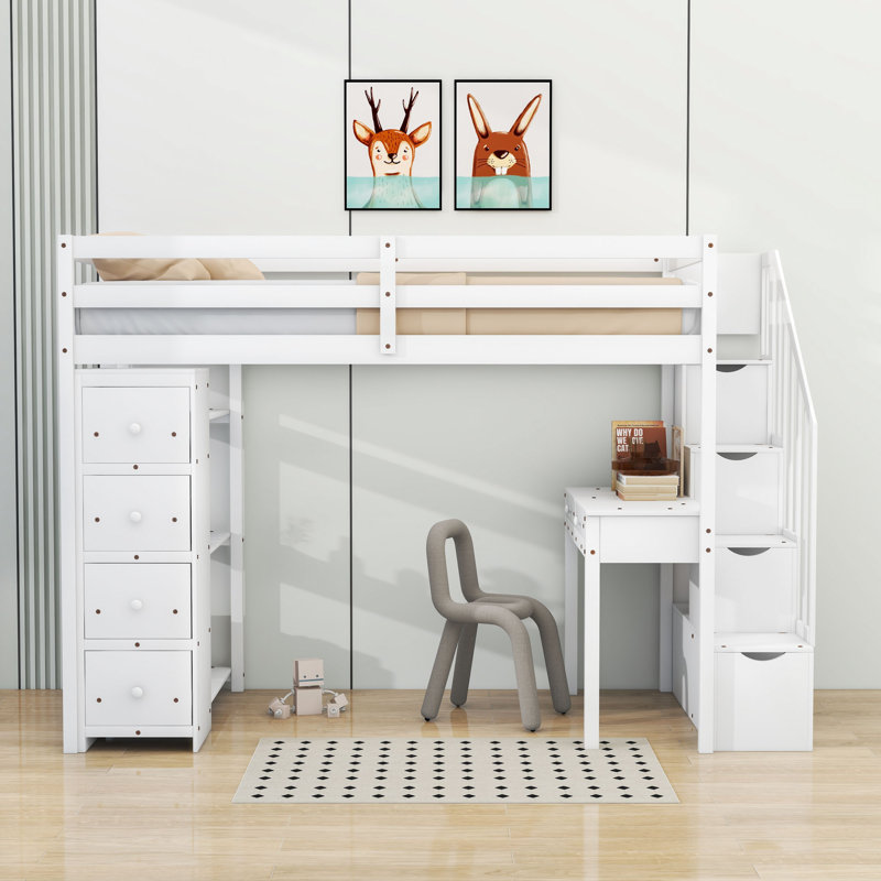 Helmtrude Twin 6 Drawers Loft Bed with Built-in-Desk by Harriet Bee, White