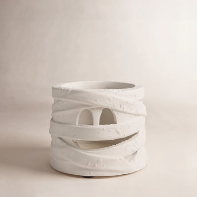 Terra-Cotta Lantern W Cut-Out Mummy Face White