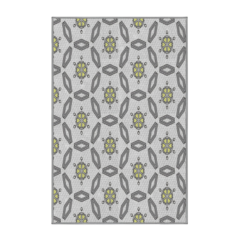 Tapis vert/gris à motifs, Rectangle 2 pi x 5 pi