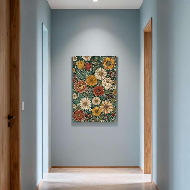 Motif floral de plantes et de fleurs aux couleurs vives et aux feuilles, H 24 po x l 16 po