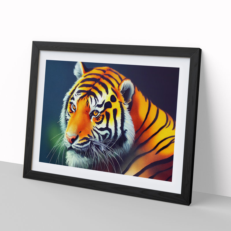 A Watercolour Tiger - Single Picture Frame Painting, Black Framed, 25cm H x 34cm W x 2cm D
