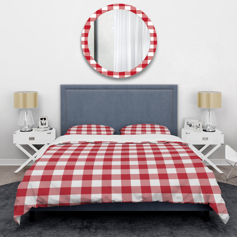 Ensemble de housse de couette 2 pièces - Tartan à carreaux rouge et blanc en microfibre rouge et blanc