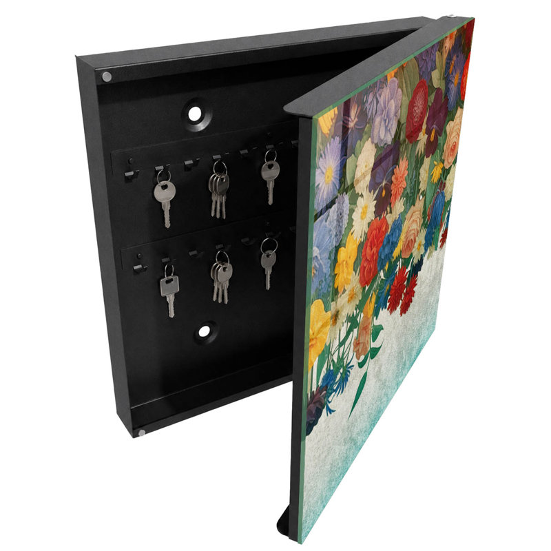 Key box, Opens to the right, 30x30x5, White, Colorful flowers full of life and energy, 
