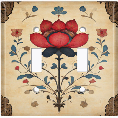 Metal Light Switch Plate Cover; US Standard Size 2 Gang Toggle - Rustic Flower