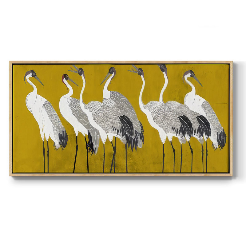 Chanson de la grue I - Toile tendue avec châssis encadré - Prêt à être accroché, H 25 po x l 49 po, Naturel