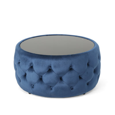 Modern Dark Blue Velvet , Button With Resilient Tempered Glass Surface, 30.77" W X D 14.58" H Button- Decoration And Reliable Top, , 30" 14.5