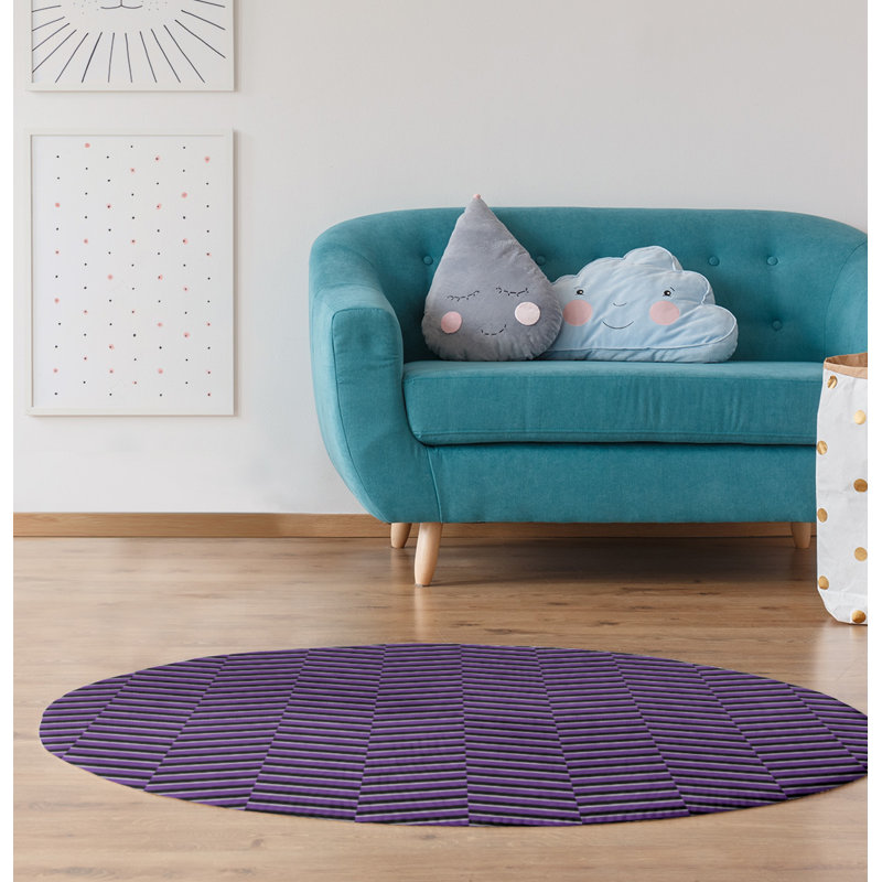 Tapis mauve/noir à rayures fractures, Rond 5 pi