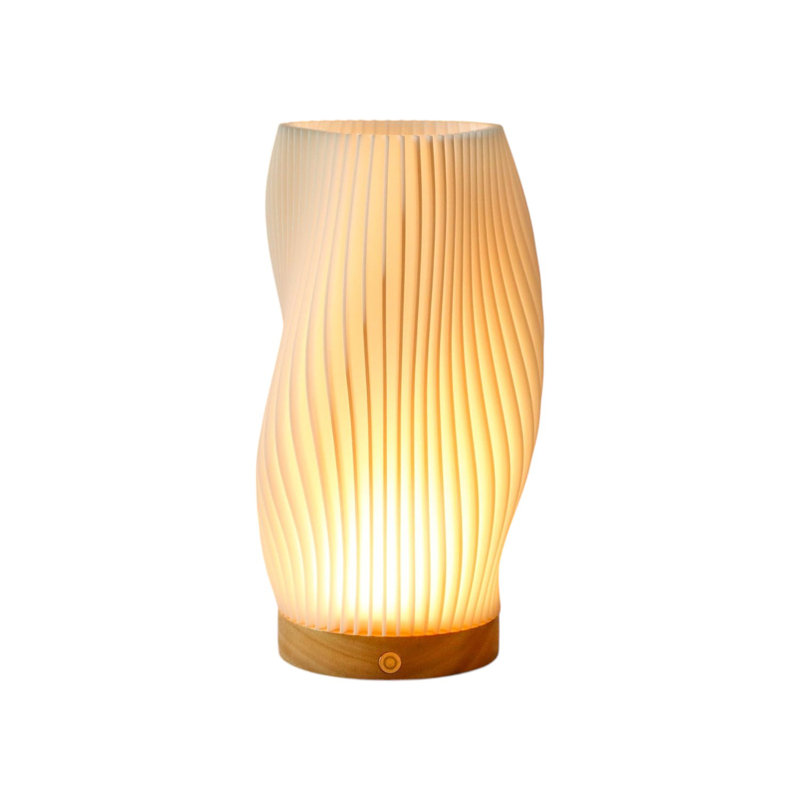 Lampe de table géométrique ondulée 9 "beige et naturelle
