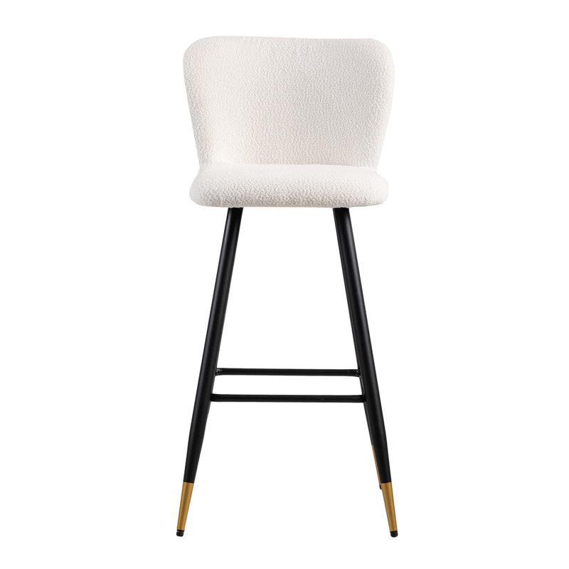 Tabouret de bar 30 po de style moderne avec sièges blancs, pieds en métal noir et extrémités dorées, convenant à divers styles de décoration