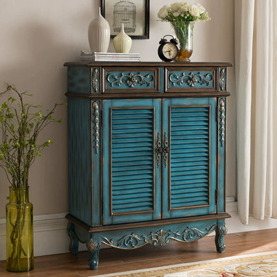 Blue Solid Wood Shoe Storage Bench