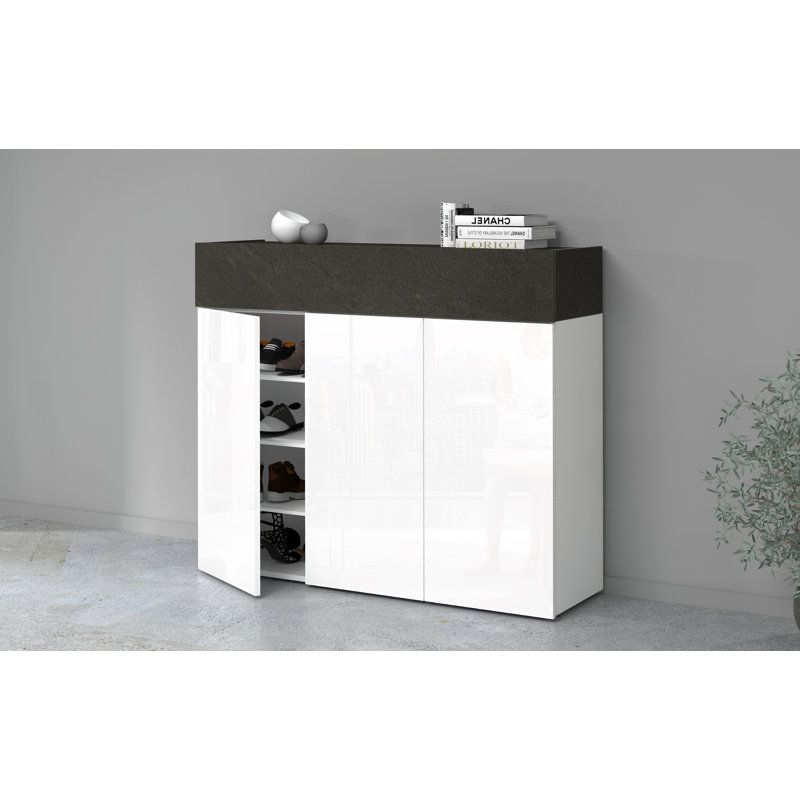 24 Pair Shoe Storage Cabinet, White/Grey