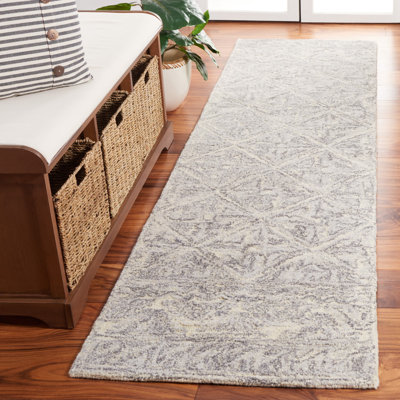 Jamyra Hand Tufted Wool/Cotton Geometric Rug in Ivory/Gray