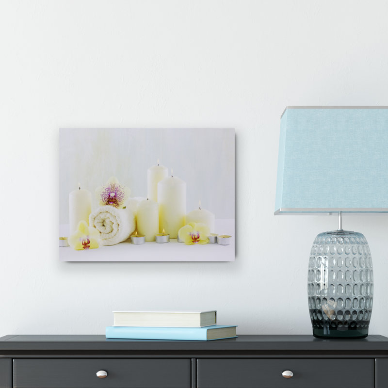 LED Lighted Spa Inspired Canvas Wall Art with Candles and Orchids