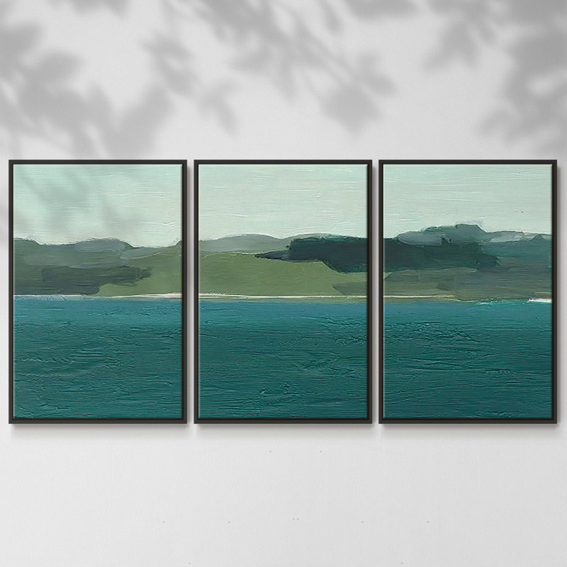 «Calming Lake View I», 3 pièces, H 36 po x l 75 po x P 2 po, Noir