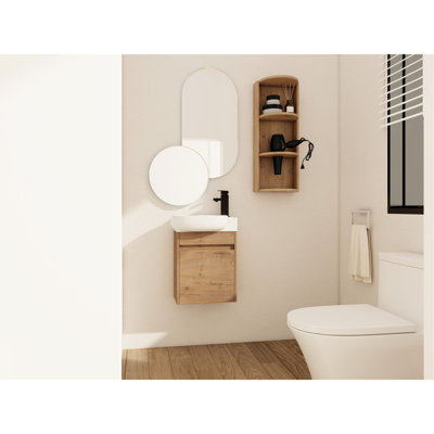 16 Inch Bathroom Vanity With Soft Closing Mechanism, Single Sink And Wall - Mounted Three Tier Storage Rack, Scratch Close Features, Design For Compact Spaces, Long Term Use Ceramic