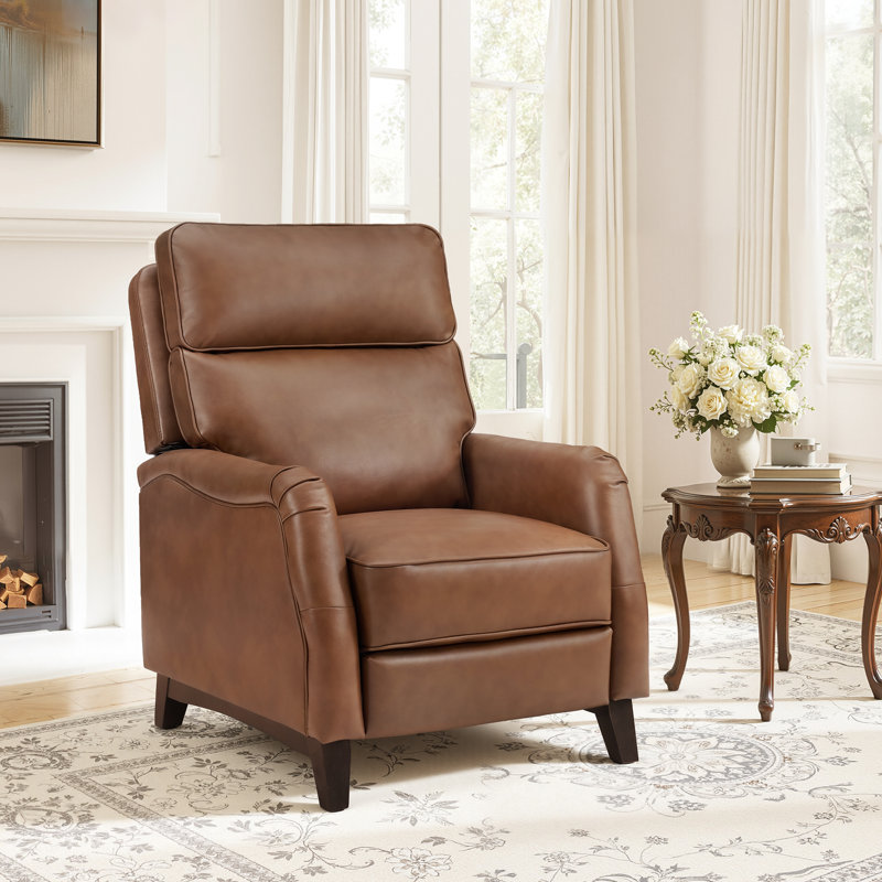 Traditional Oversize Genuine Leather Pushback Recliner, Brown