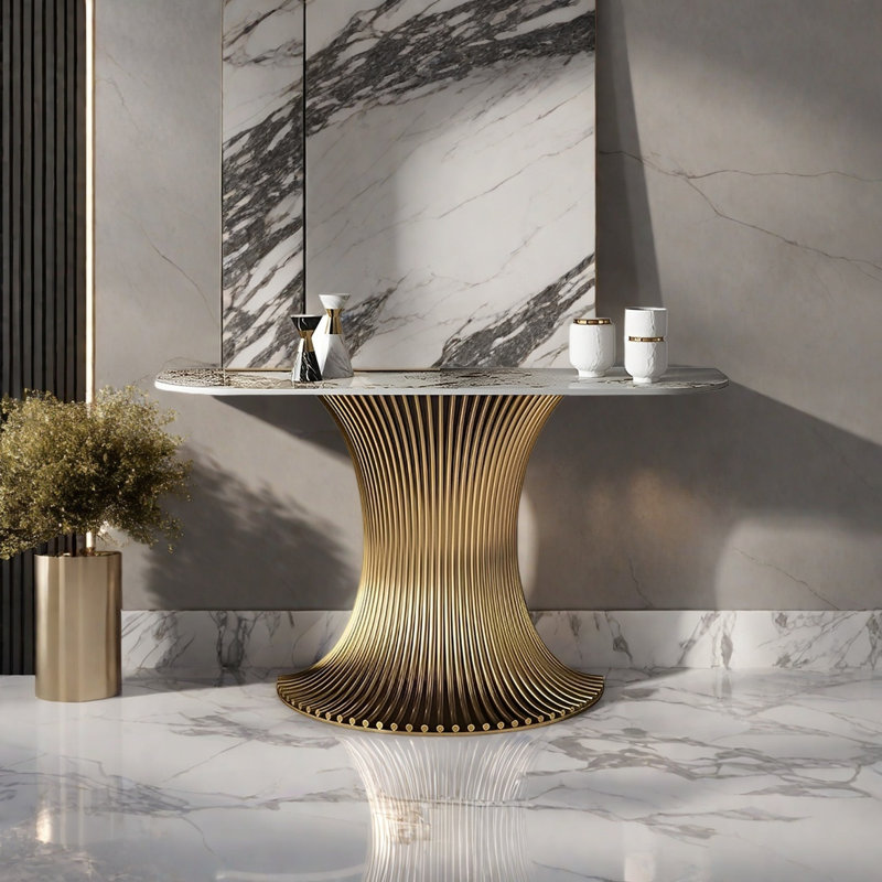 Console Modern Luxury Art, H 33,46 po x l 55,12 po x P 15,75 po, Argent argent