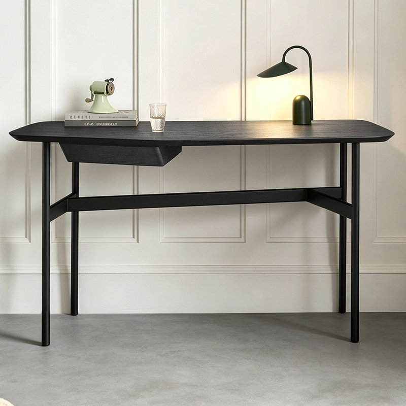 Bureau en bois massif noir avec 1 tiroir, 29.13"H×48.43"L×22.05"W