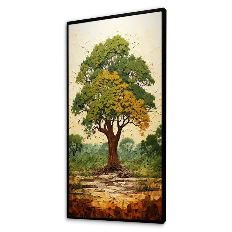 Baobab Majesty - arbre, art mural africain, Cadre flottant noir, H 60 po x l 28 po x P 1,5 po