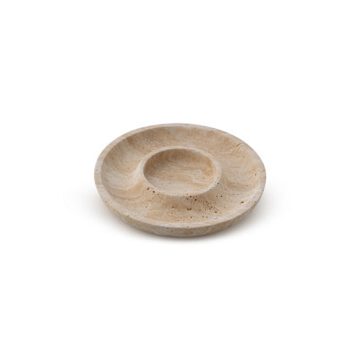 Élégant plateau en marbre de travertin Buckley, 8,7 po de diamètre x 1,2 po de hauteur | 100% pierre beige naturelle, parfaite pour servir et exposer | Conception durable et élégante pour le divertissement et la décoration de la maison