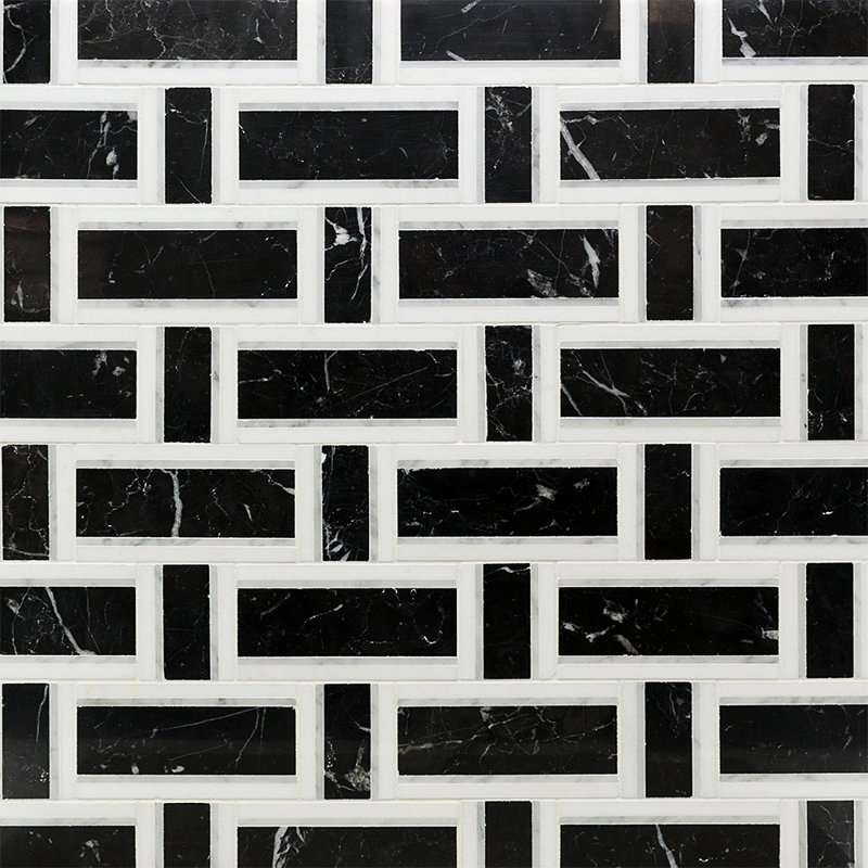 Carreau de mosaïque en pierre naturelle Mingle, Marbre de Carrare blanc noir