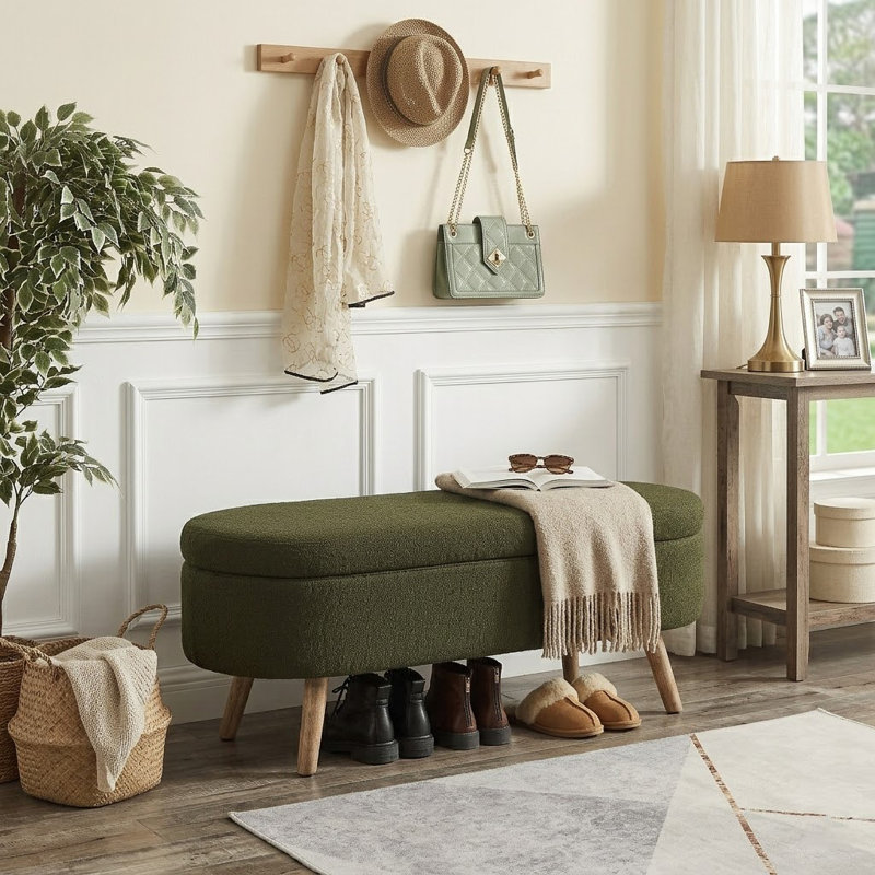 Banc de rangement avec repose-pieds de 42 po pour le salon, l'entrée de la chambre à coucher, Vert foncé