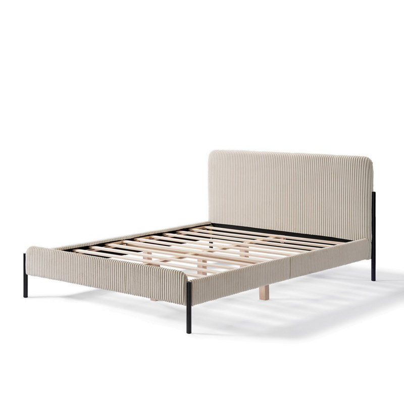 Lit rembourré avec pieds en métal, Crème