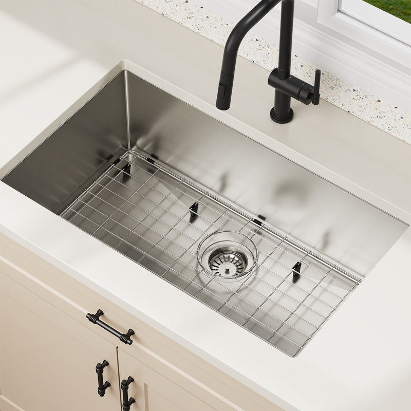 Évier de cuisine encastrable 30 po x 18 po en acier inoxydable de calibre 18 avec accessoires, évier haut de gamme fait à la main