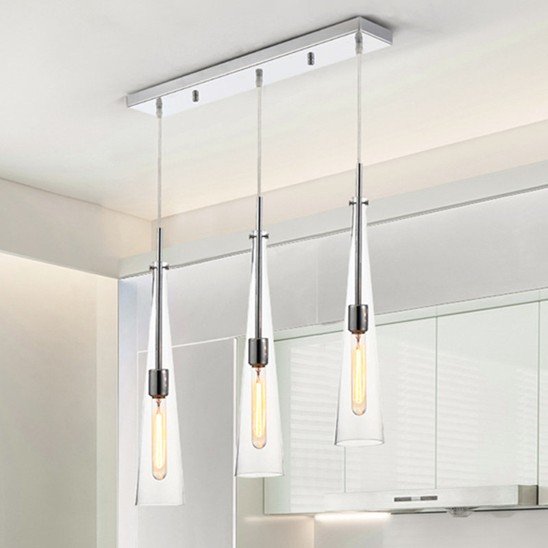 Rogich 3 - Light Metal Glass Cluster Cylinder  Liner Kitchen Island Pendant  For Dining Room