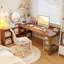 Bureau en bois massif avec grille et bureau intégré en forme de L avec cloison-723354068-723354069