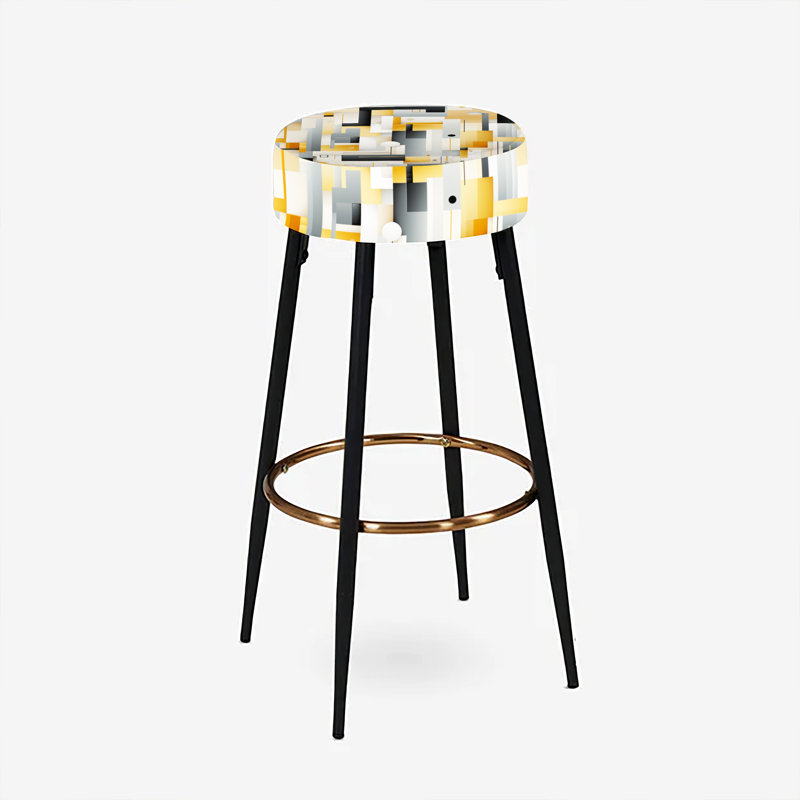 Motif géométrique jaune et gris - ensemble de 2 tabourets géométriques