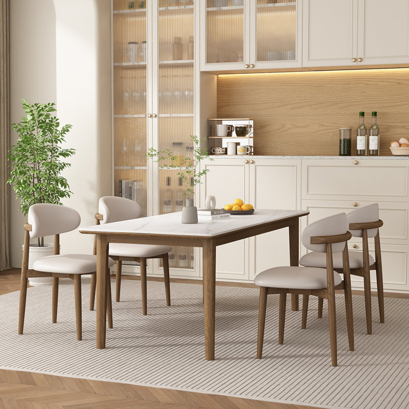 Stone Top Solid Wood Base Dining Table, 29.53”H x 55.12”L x 31.5”W