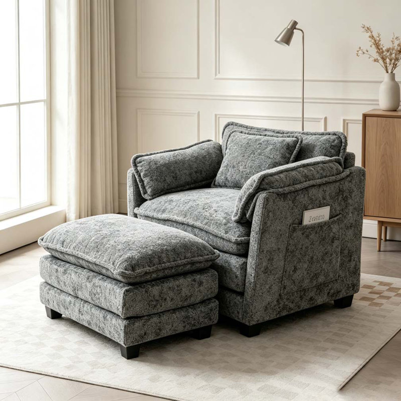 Oversized Sofa Chair, Dark Gray Boucle