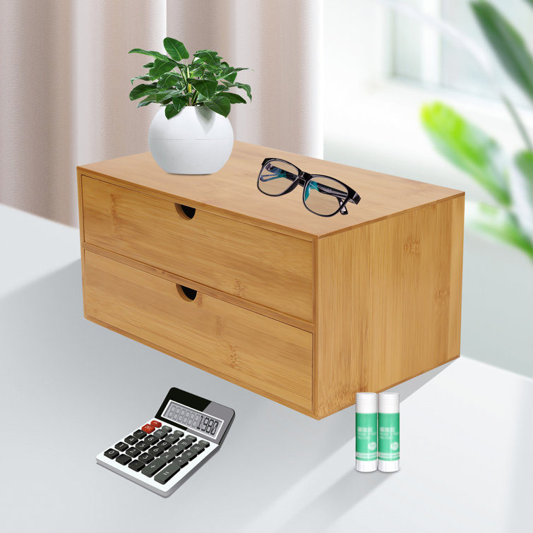 Bamboo Desk Organizer with 2 Drawers Millwood Pines