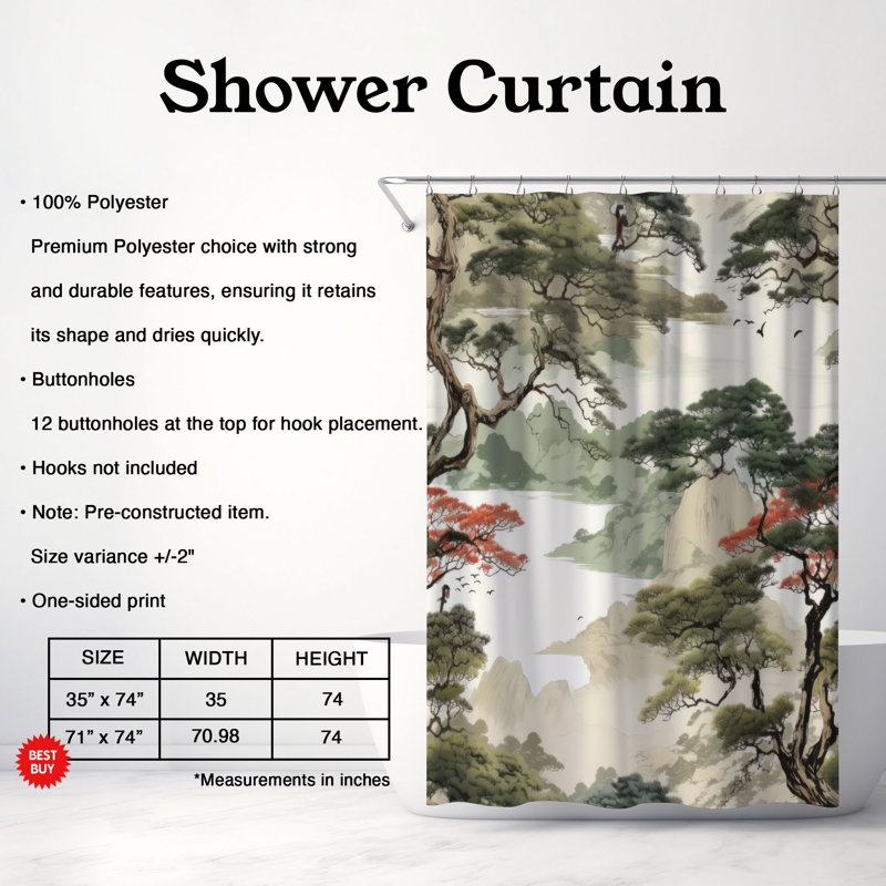 Asian Wilds - Rideau de douche Premium, H 74 po x l 71 po
