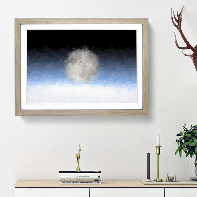 The Moon Above in Abstract - Picture Frame Graphic Art Print, Oak Framed, 36cm H x 48cm W x 2cm D