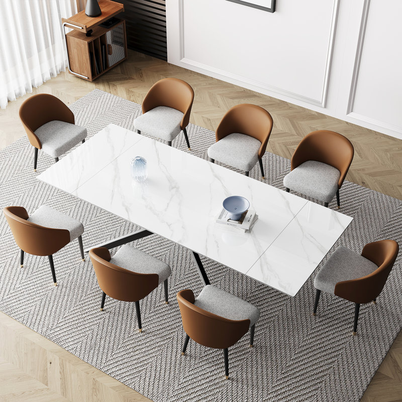 Table de salle à manger Majour , Blanc montagne enneigée, Orange / gris
