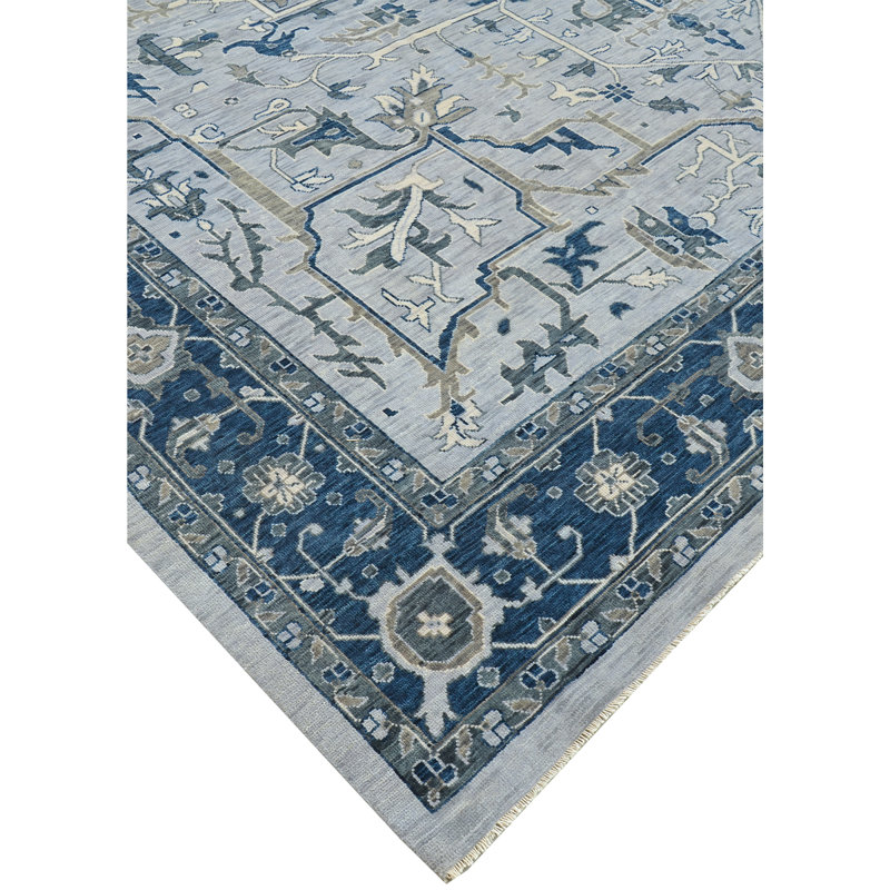 Wool Oriental Area Rug in Blue, Rectangle 5' x 7'