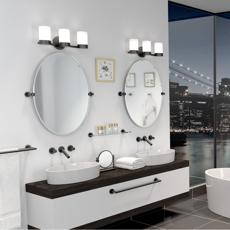 Glam Modern Framed Oval Mirror | Bathroom Vanity Mirror, Pivots and Beveled, Matte Black, 27.5" x 23.63"