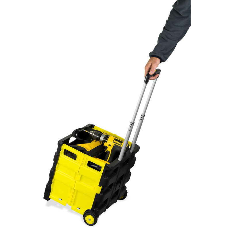 Compact Black and Yellow Folding Utility Cart with Telescoping Handle