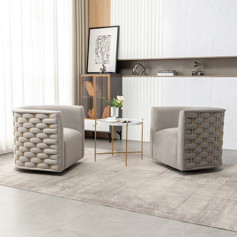 Occie Velvet Swivel Barrel Chair, Gray Velvet