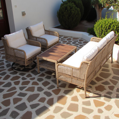Ensemble de mobilier de patio 4 pièces avec fauteuils pivotants, canapés d'extérieur en résine tressée pour 5 personnes, ensemble de conversation modulable en rotin pour piscine, jardin ou terrasse, beige