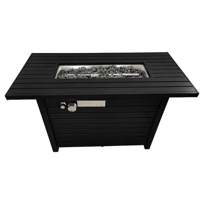 25" H X 42" W Steel Outdoor Fire Pit Table With Lid (Black), Black
