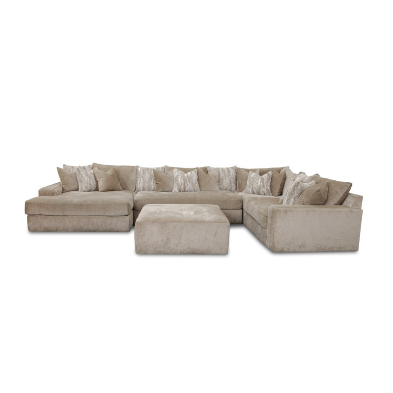 Canapé modulaire surdimensionné 4 pièces The Roxie MOD # 600 - tissu chamois Hepburn, coussins en mélange de plumes, conception réversible, housses à fermeture éclair