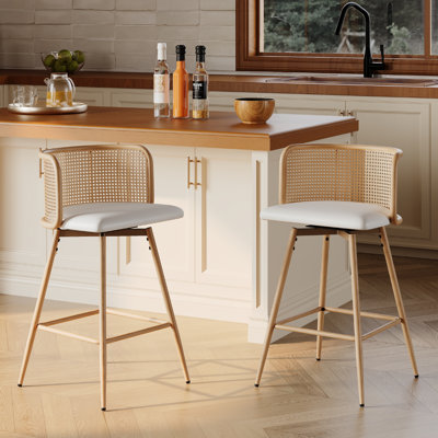 26"H Rattan Swivel Bar Stools Set Of 2