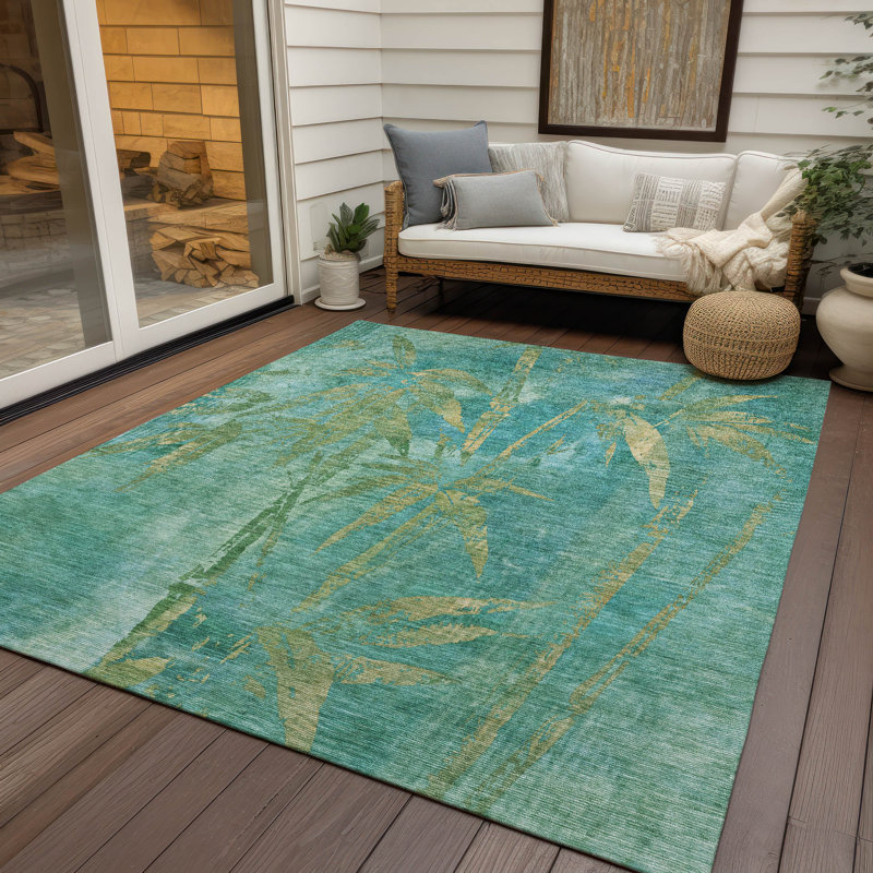 Tapis botanique intérieur / extérieur lavable à la machine Bernadette ACN2222, Rectangle 10 pi x 14 pi