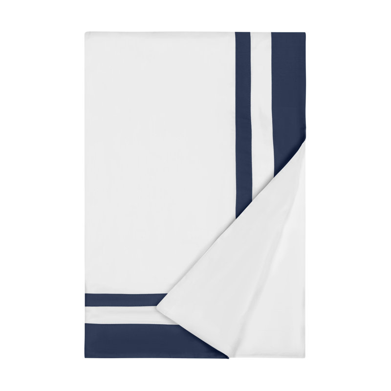 Savoy Duvet Cover, White/Navy Blue, California King Duvet Cover