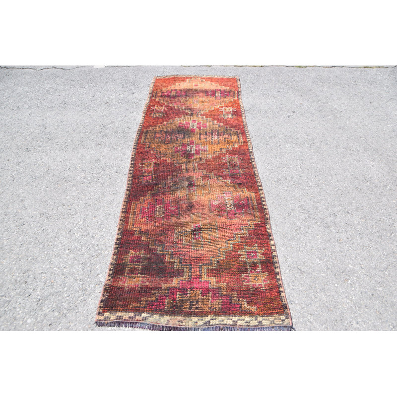 Tapis de couloir turc tissé à la main à motif géométrique rouge riche pour un décor bohémien